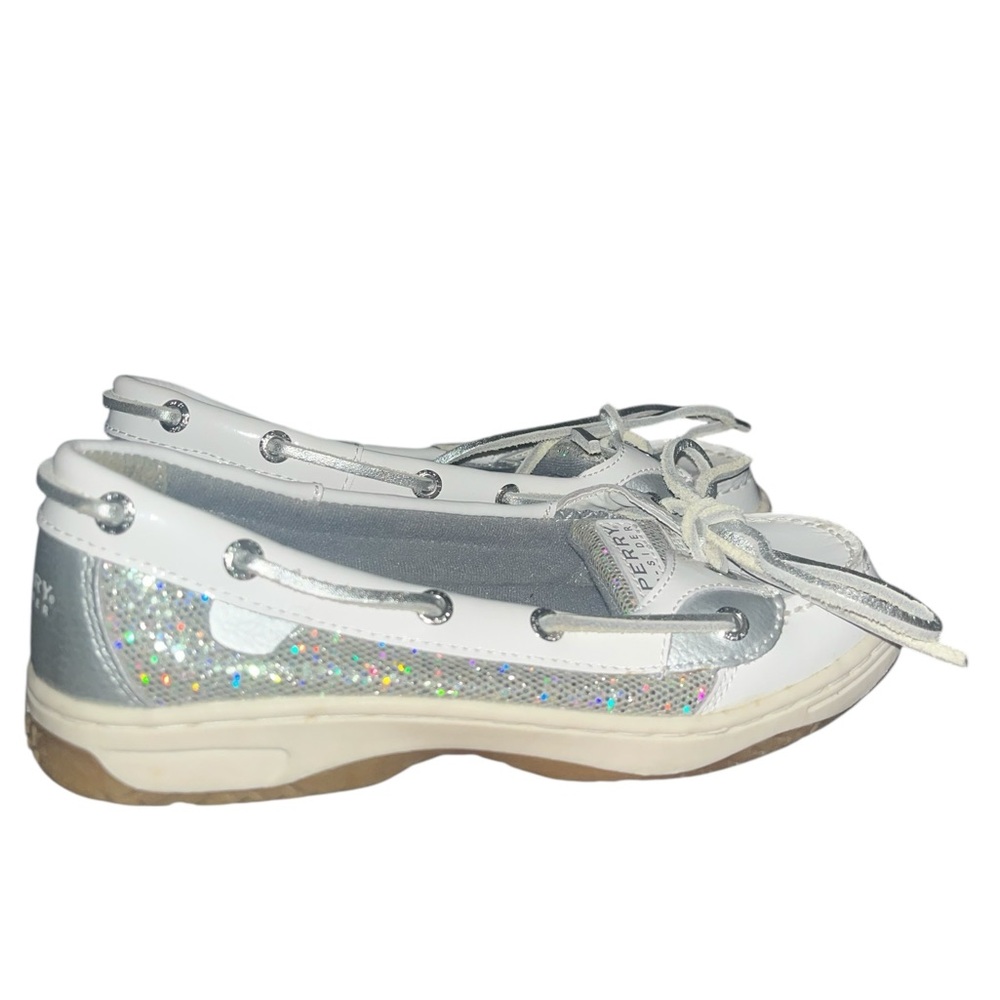 White and Silver sperry girls Boat Shoes